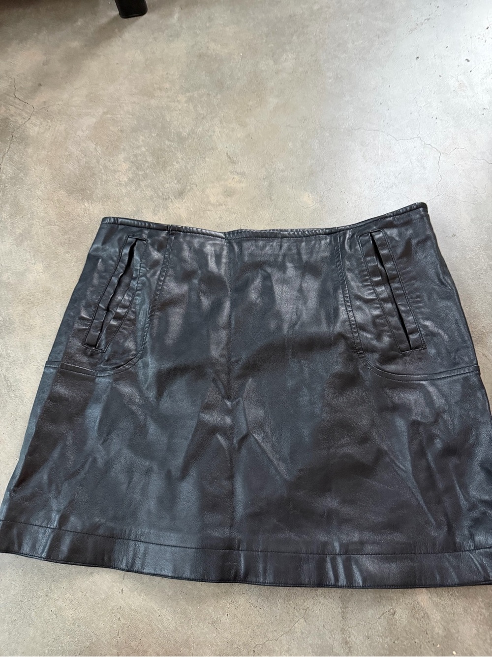 H&M Black Faux Leather Mini Skirt with Front Welt Pockets